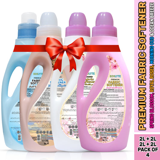 Fabric Softener Bundle - (Ocean Breeze, Spring Blossom, Morning Oud & Royal Roses - 2L+2L+2L+2L, (Pack of 4)