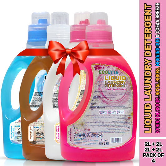 Liquid Laundry Detergent - (Ocean Breeze, Spring Blossom, Morning Oud & Royal Roses) - 2 liter+2 liter+2 liter+2 liter, (Pack of 4)